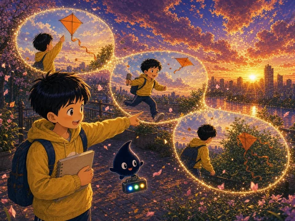 可乐顺着发光路线看见风筝事件依次发生的画面。